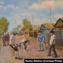 «Ләңгі тепкен балалар» (Дети, играющие в лянгу). Автор - Нурлан Абишев.