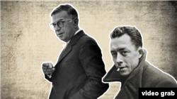 Jean-Paul Sartre și Albert Camus, cu eternele lor țigări.