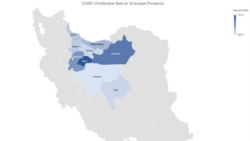 Map of the COVID19 infection rate in 10 Iranian province