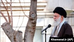 IRAN -- Iranian Supreme Leader Ayatollah Ali Khamenei speaks during a tree planting ceremony in Tehran, March 3, 2020