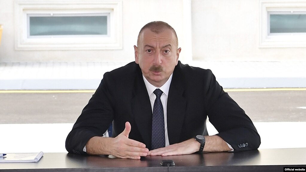 Azerbaijan -- President Ilham Aliyev speaks in Ganja, June 25, 2020.