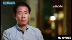 A screenshot of vido of iribnew agency shows Chinese-American national Xiyue Wang, who accused of illegally gathering information by Iranian regime, November2017