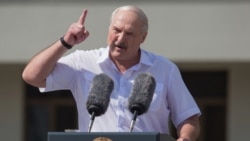 Belarusian President Alyaksandr Lukashenka speaks to supporters on Independence Square in Minsk on August 16.