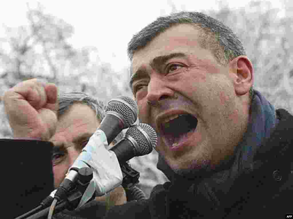 Levan Gachechiladze -- currently running behind Saakashvili in the election -- addresses supporters during a demonstration in Tbilisi on January 6.