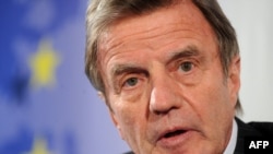 Belgium -- French Foreign Minister Bernard Kouchner gives a press conference after the EU Foreign Affairs council at the EU Headquarters in Brussels, 22mar2010