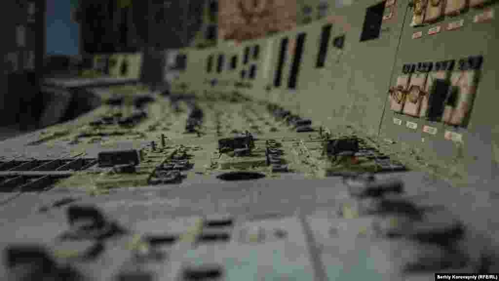 A dust-covered control panel in Chernobyl's Unit 4. The reactor exploded at 1:23 a.m. and spewed eight tons of radioactive debris into the atmosphere.