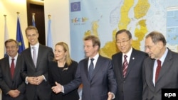 UN High Commissioner for Refugees Antonio Guterres, Finnish Foreign Minister and OSCE Chairman in Office Alexander Stubb, EU External Relation Commissioner Benita Ferrero-Waldner, French Foreign Minister Bernard Kouchner, UN Secretary-General Ban Ki-Moon,