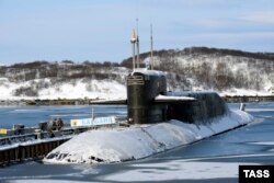 The nuclear-powered submarine Karelia during a training exercise at the Northern Fleet headquarters in the Murmansk region in 2013
