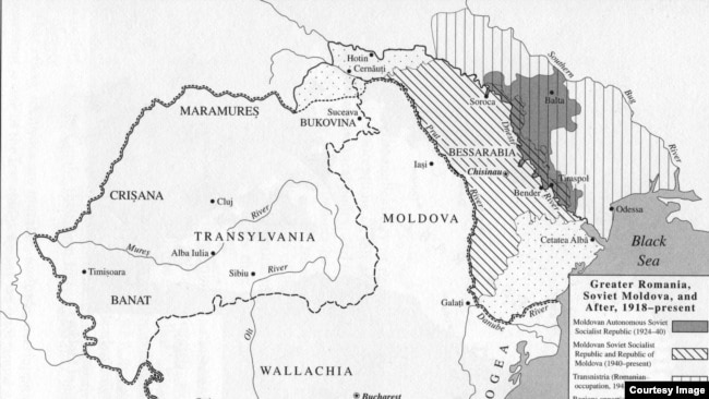 Румынская мозаика: "старая" Румыния, Трансильвания, Бессарабия, Буковина... Как менялись границы в период 1918–1944 годов. Карта из книги Чарльза Кинга "Молдаване"