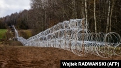 Польські військові будують огорожу з колючого дроту вздовж кордону з Калінінградською областю Росії, 3 листопада 2022 року