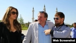 A screenshot from Ramzan Kadyrov's Instagram account shows actors Elizabeth Hurley (left) and Gerard Depardieu (center) fraternizing with the Chechen leader in Grozny.