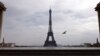 A view shows the empty Tocadero square near the Eiffel tower in Paris