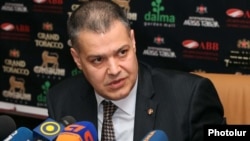 Armenia - Davit Harutiunian, chairman of the parliament committee on legal affairs, at a news conference.