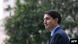 Canadian Prime Minister Justin Trudeau attends a funeral service for the Aga Khan in Lisbon on February 8. 