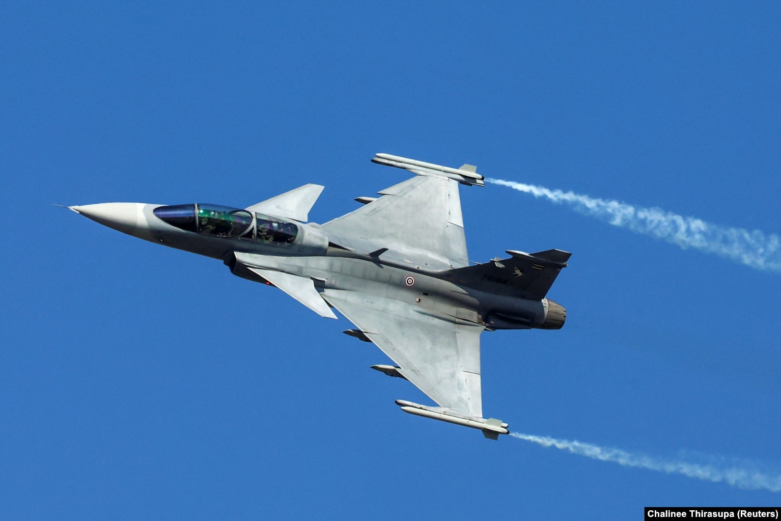 Një aeroplan Gripen i ushtrisë tajlandeze i fotografuar në janar të vitit 2026.
