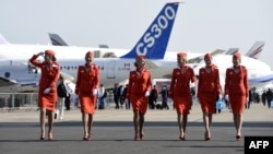 Aeroflot cabin crew at the Paris air show in 2015