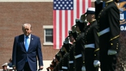 US President Donald Trump arrives to give a commencement address to the US Coast Guard Academy's 2026 graduating class in New London, Connecticut, on May 20.