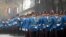 Serbian Army Guard elite units march during an inauguration ceremony in Belgrade in November 2006.