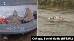 Colaj cu grăniceri ucraineni, înfățișați în imagini video postate online, traversând Nistrul pe 15 octombrie