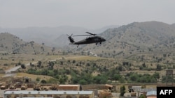 A U.S. Blackhawk helicopter prepares to land at an army outpost in Khost Province (file photo)