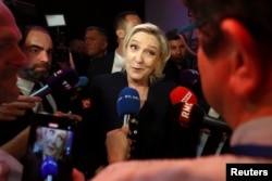 Марін Ле Пен після результатів першого туру дострокових парламентських виборів у Франції в Енен-Бомон. Франція, 30 червня 2024 року