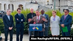Republican Representative Don Bacon speaks outside the US Congress after passage of the Ukraine Support Act on June 4.