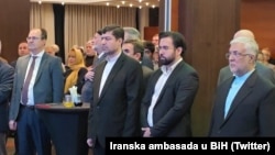 Safet Softić (prvi slijeva) na proslavi 47. godišnjice Islamske revolucije u Sarajevu, 10. 2. 2026.