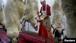 Măcelărie musulmană halal în Mongolia, 13 aug., 2018. 