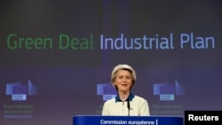 European Commission President Ursula presents a "communication" detailing the EU's "Green Deal Industrial Plan" in Brussels