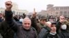 ARMENIA - Opposition demonstrators react while listening to a speaker during a rally to pressure Armenian Prime Minister Nikol Pashinyan to resign in Yerevan, December 22, 2020