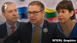 Эстонияның уақытша сенімді өкілі Герри Леск (сол жақта), Литва елшісі Эгидиюс Навикас (ортада) және Латвия елшісі Даце Рутка фотоларынан коллаж.