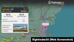 Разведывательный полет самолета ДРЛОиУ Gulfstream G550 AEW ВВС Италии 16 февраля 2026 года. Скриншот с сайта www.flightradar24