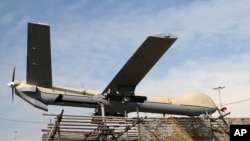 An Iranian Shahed-129 drone is displayed at a rally in Tehran in 2016.