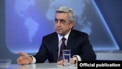 Armenia - President Serzh Sarkisian is interviewed by Armenian Public Television, Yerevan, 17Jun2014.