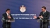 SERBIA -- Serbian President Aleksandar Vucic (R) gestures during a joint press conference with Matthew Palmer, U.S. special representative for the Western Balkans, after their meeting in Belgrade, November 4, 2019