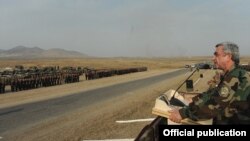 Nagorno-Karabakh - Armenian President Serzh Sarkisian addresses troops holding military exercises, 23Oct2012.