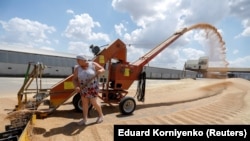 RUSSIA - An employee loads wheat near a grain store in the settlement of Raduga in Stavropol Region, Russia June 30, 2021