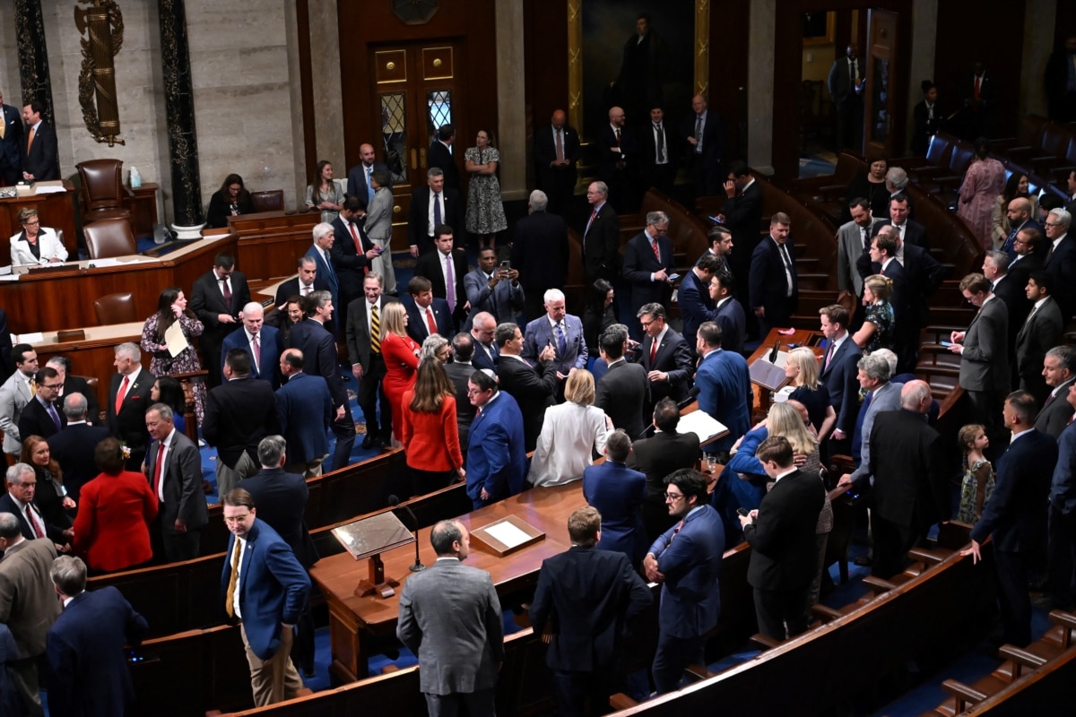 Members of the US Congress in the House of Representatives chamber at the US Capitol in Washington, July 2025