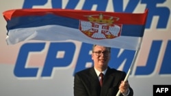 Predsednik Srbije Aleksandar Vučić na mitingu njegove Srpske napredne stranke u Beogradu, 27. juna 2026.