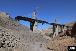 The B1 bridge seen a day after it was destroyed by a strike in Karaj, around 35 kilometers southwest of Tehran, on April 3