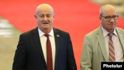 Armenia - Parliament deputies Hovik Aghazarian (left) and Hakob Aslanian, March 13, 2022.