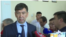 Bishkek's new mayor, Aziz Surakmatov speaking to reporters on August 8. 