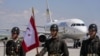 Turkish soldiers stand guard as a plane carrying Ukrainian President Volodymyr Zelenskyy arrives in Ankara ahead of a NATO summit on July 7.  