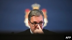 Aleksandar Vučić u obraćanju novinarima nakon što je podnio ostavku na mjesto predsjednika Srbije, Beograd, 27. septembra 2026.