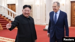 North Korean leader Kim Jong Un (left) meets with Russian Foreign Minister Sergei Lavrov in Pyongyangon October 19. 