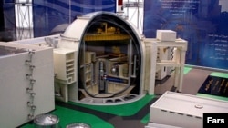 A model of an nuclear power station at an exhibition of the Iran nuclear industry in Isfahan on November 18.