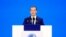 Russian Prime Minister Dmitry Medvedev speaks at the first China International Import Expo in Shanghai on November 5.