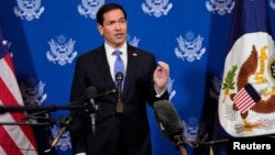 US Secretary of State Marco Rubio speaks to the media after meeting with Russian Foreign Minister Sergei Lavrov.