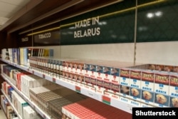 Belarusian-made cigarettes on sale for just 0.40 euros per packet in a duty-free store on the border with Poland.