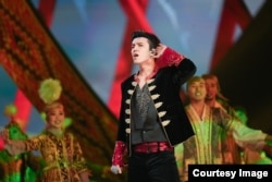 Popular singer Dimash Qudaibergen performs at the opening ceremony.